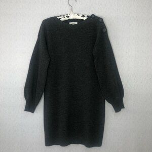 Madewell Sweater Dress XS Boatneck Button Shoulder Balloon Sleeve Wool Dark Grey